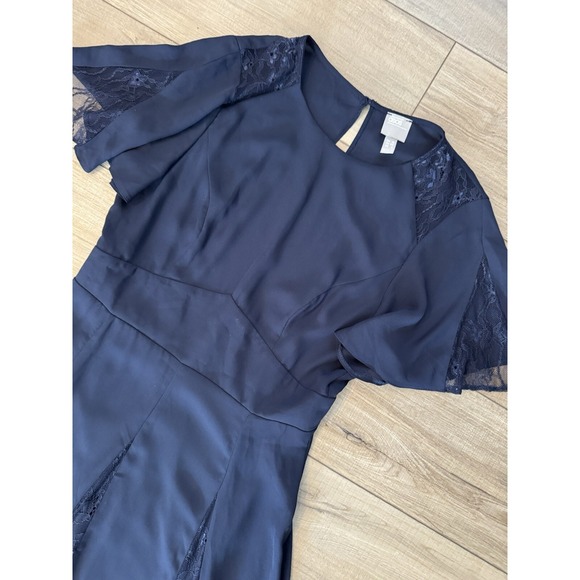 ASOS Maxi lace insert Bridesmaid dress Size 4 Navy Blue Flowy Holiday Women's - Picture 4 of 7